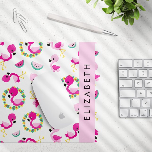 Tropisches Muster, Flamingos, Blume, Ihr Name Mousepad (Von Creator hochgeladen)