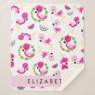 Tropisches Muster, Flamingos, Blume, Ihr Name Sherpadecke