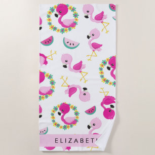 Tropisches Muster, Flamingos, Blume, Ihr Name Strandtuch
