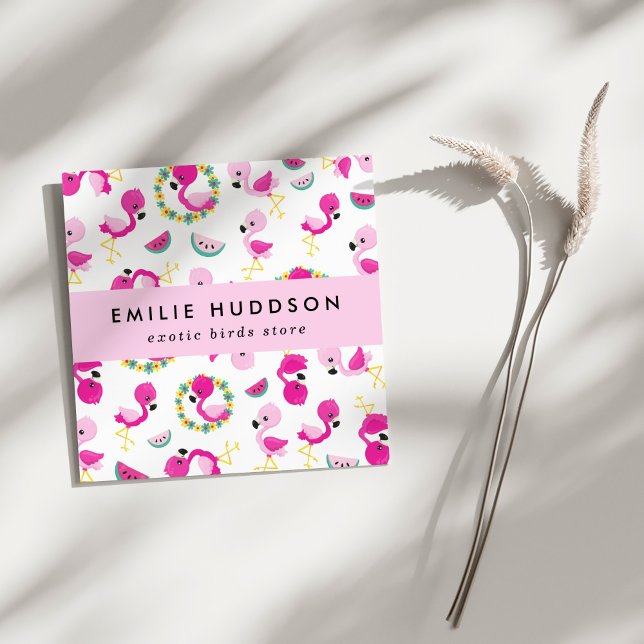 Tropisches Muster, Flamingos, Pet Shop, Bird Store Quadratische Visitenkarte (Von Creator hochgeladen)