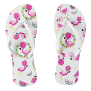 Tropisches Muster, Flamingos, Wassermelonen, Blume Flip Flops