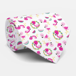 Tropisches Muster, Flamingos, Wassermelonen, Blume Krawatte