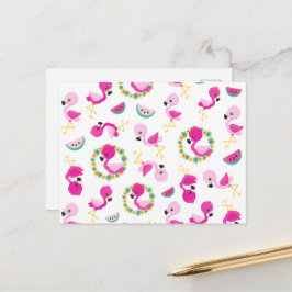 Tropisches Muster, Flamingos, Wassermelonen, Blume Postkarte