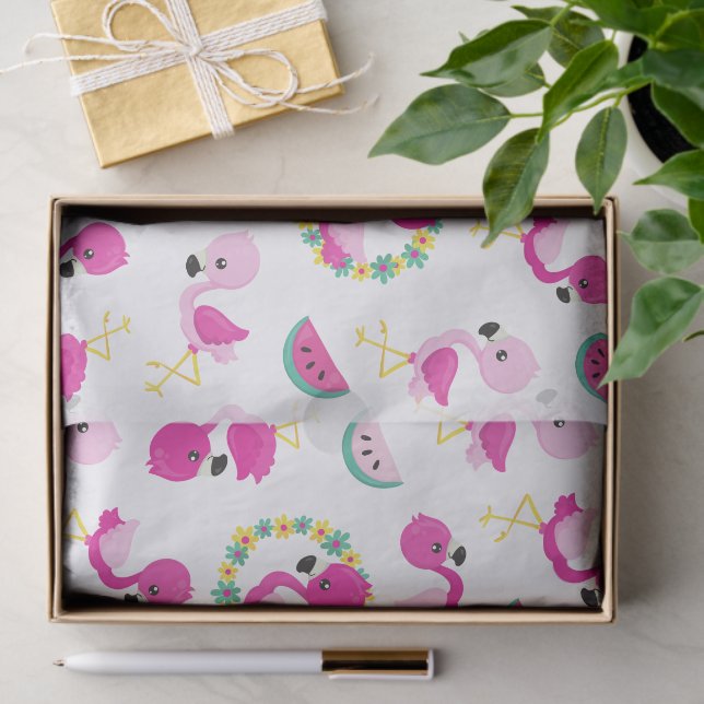 Tropisches Muster, Flamingos, Wassermelonen, Blume Seidenpapier (Geschenk)