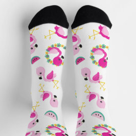 Tropisches Muster, Flamingos, Wassermelonen, Blume Socken