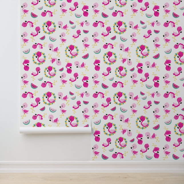 Tropisches Muster, Flamingos, Wassermelonen, Blume Tapete (Anwendung)