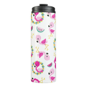 Tropisches Muster, Flamingos, Wassermelonen, Blume Thermosbecher