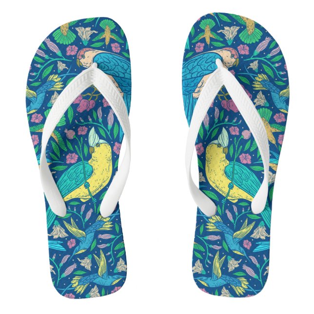 Tropisches Muster für Vögel und Blume Flip Flops (Fußbett)