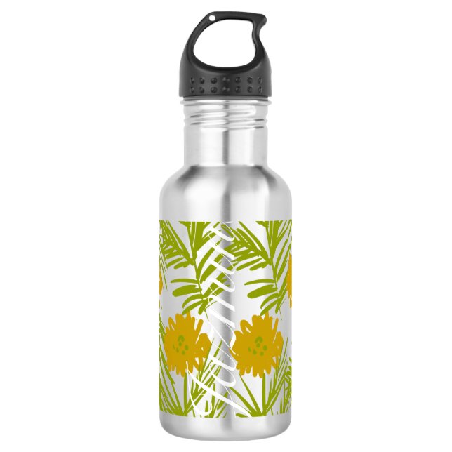 Tropisches Muster Gelbe Florals Edelstahlflasche (Vorderseite)