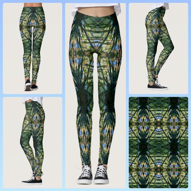 Tropisches Muster Grün Boho Chic Leggings (Von Creator hochgeladen)