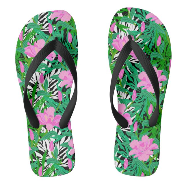 Tropisches Muster mit Dschungel-Blumen Flip Flops (Fußbett)