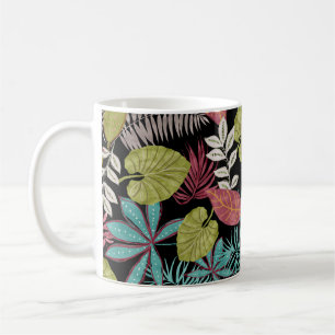 Tropisches Muster mit dunklem Hintergrund und Lee Kaffeetasse