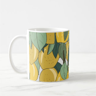 Tropisches Muster mit gelben Zitronen. Kaffeetasse