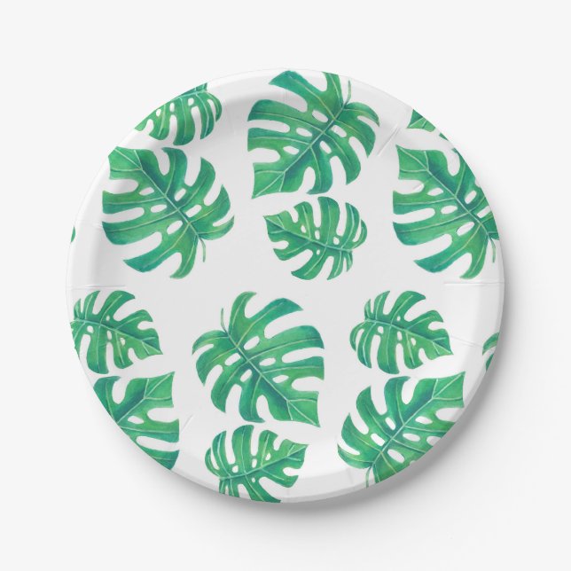 Tropisches Muster mit Monstera-Blätter Pappteller (Vorderseite)