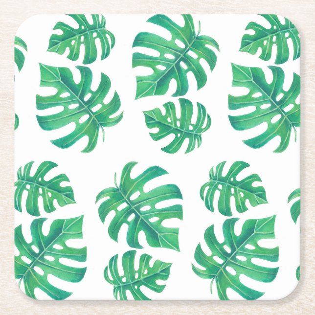 Tropisches Muster mit Monstera-Blätter Rechteckiger Pappuntersetzer (Vorderseite)