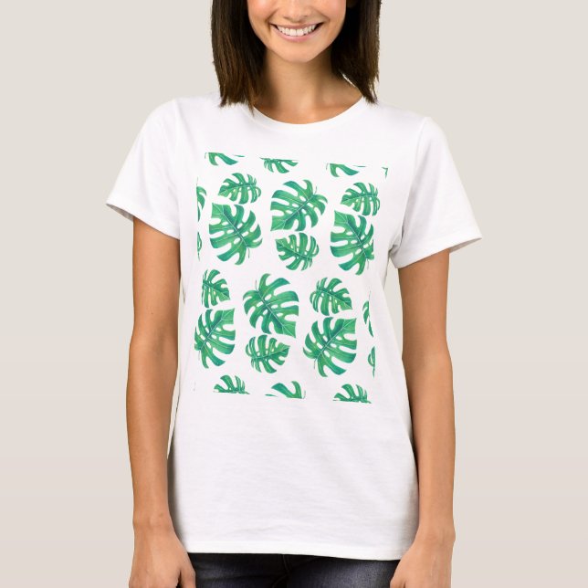 Tropisches Muster mit Monstera-Blätter T-Shirt (Vorderseite)