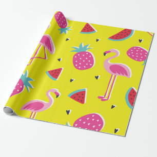 tropisches Muster mit rosa Ananas, Flamingos, w Geschenkpapier