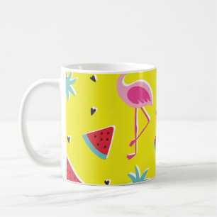 tropisches Muster mit rosa Ananas, Flamingos, w Kaffeetasse