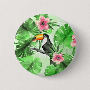 Tropisches Muster mit Toucan Button