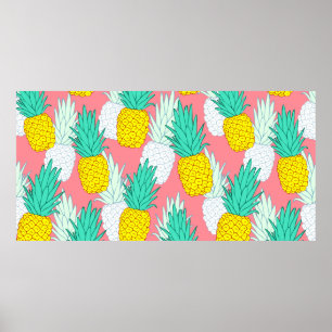Tropisches nahtloses Muster mit exotischen Ananas. Poster