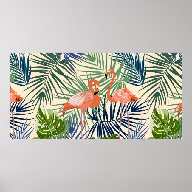 Tropisches nahtloses Muster mit Flamingo. Botany d Poster (Vorne)