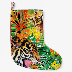 tropisches nahtloses Muster mit Tiger. Aquarell j Kleiner Weihnachtsstrumpf