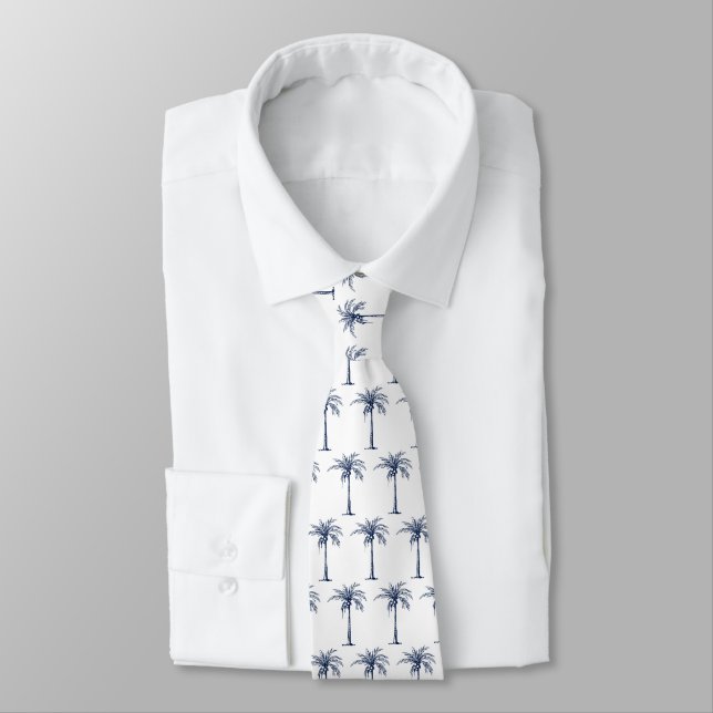 Tropisches Navy Blau Palme Baum Muster Krawatte (Gebunden)