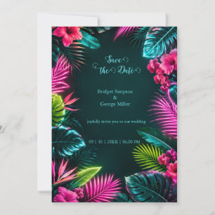 Tropisches Neon-Botanisches Hochzeitsparadies Einladung