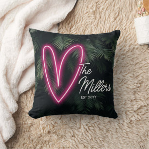 Tropisches Neon-Herz-Jubiläum für Paare Kissen