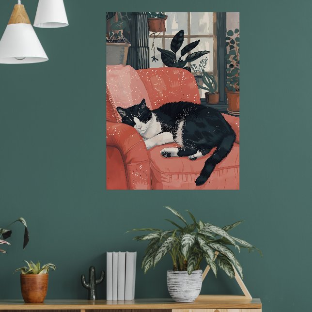 Tropisches Nickerchen: Gemütliche Katze im Dschung Poster (Wohnzimmer 1)