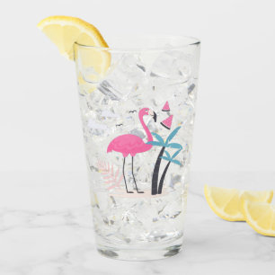Tropisches Niedliches lustiges Flamingo-Aquarellmu Glas