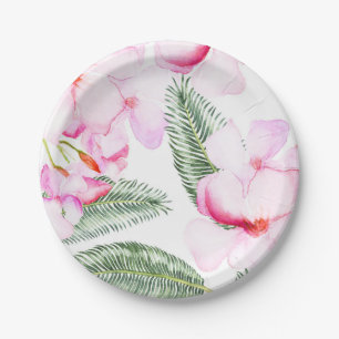 Tropisches Oasis Rosa grünes hawaiianisches Brautp Pappteller