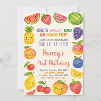 Tropisches Obst Einladung zum 1. Geburtstag