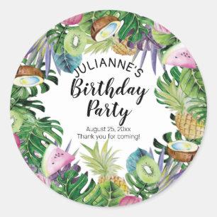Tropisches Obst   Greenery Summer Birthday Party Runder Aufkleber
