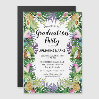 Tropisches Obst| Greenery Summer Graduation Party Magneteinladung