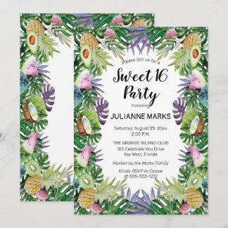 Tropisches Obst| Grüne Sommer Süße 16 Party Einladung