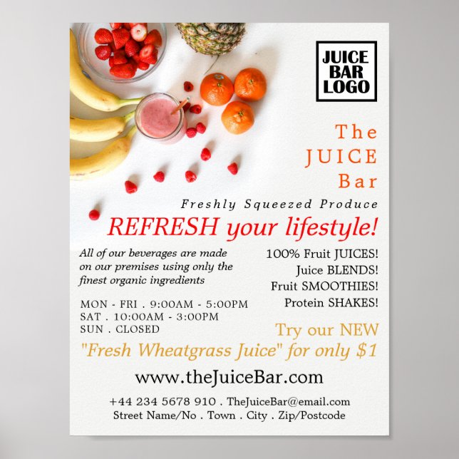 Tropisches Obst, Juice Bar Advertising Poster (Vorne)