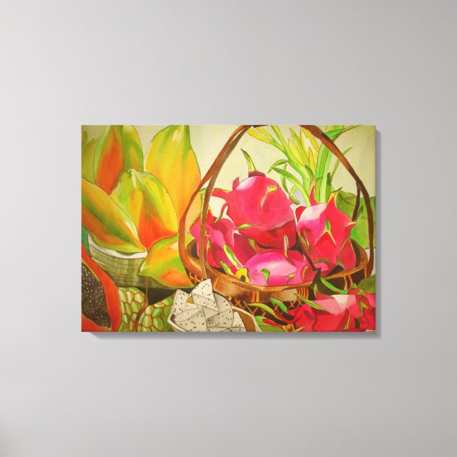 Tropisches Obst Noch Leben Original Aquarellkunst Leinwanddruck (Vorderseite)