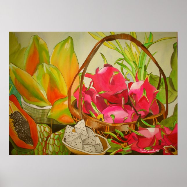 Tropisches Obst Noch Leben Original Aquarellkunst Poster (Vorne)