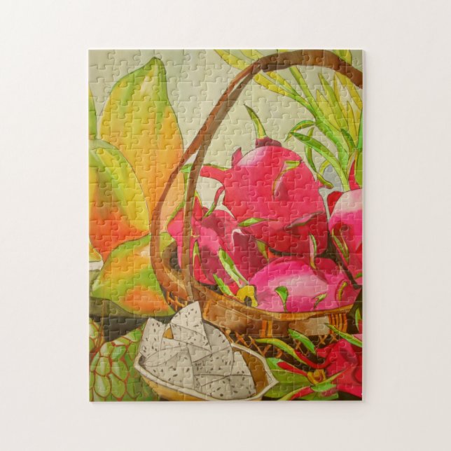 Tropisches Obst Noch Leben Original Aquarellkunst Puzzle (Vertikal)