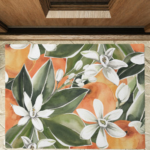 Tropisches Orange & Blume Wasserfarbmuster Fußmatte