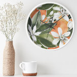 Tropisches Orange & Blume Wasserfarbmuster Uhr<br><div class="desc">Tropisches Orange & Blume Wasserfarbmuster</div>