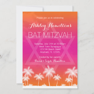 Tropisches Orange Pink Bat Mitzvah Einladung