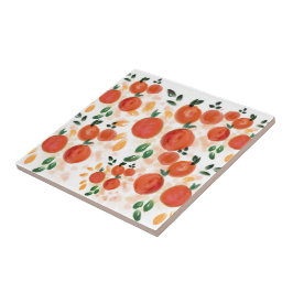 Tropisches Orange- und Blätter-Muster Fliese