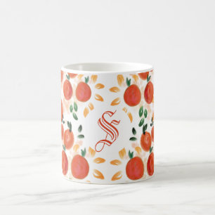 Tropisches Orange und Blätter Muster Mit Monogramm Kaffeetasse