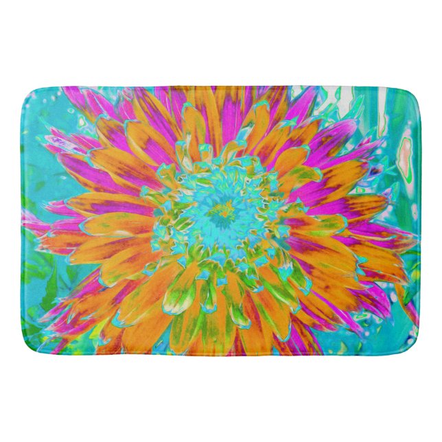 Tropisches Orange und heiß rosa Dekorative Dahlia Badematte (Vorderseite)