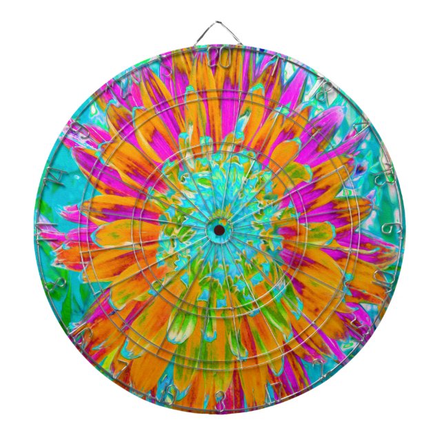 Tropisches Orange und heiß rosa Dekorative Dahlia Dartscheibe (vorne)