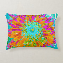 Tropisches Orange und heiß rosa Dekorative Dahlia Dekokissen