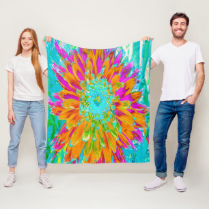 Tropisches Orange und heiß rosa Dekorative Dahlia Fleecedecke