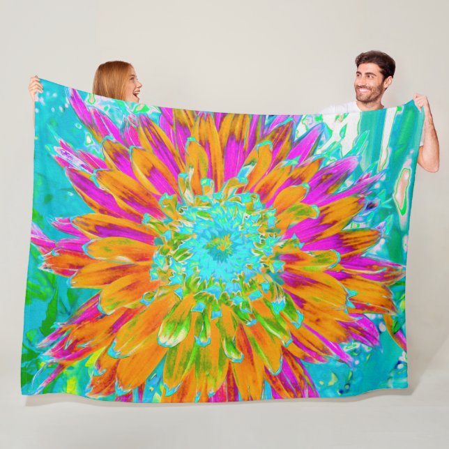 Tropisches Orange und heiß rosa Dekorative Dahlia Fleecedecke (Beispiel)